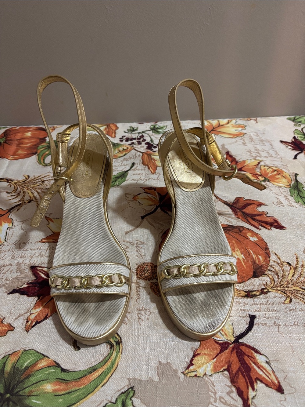 Women's Metallic Gold Chain-Accent Slingback Sandals